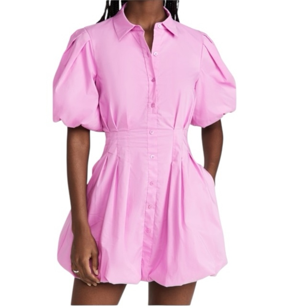 Jonathan Simkhai Cleo Pink Puff-Sleeve Mini Shirt Dress